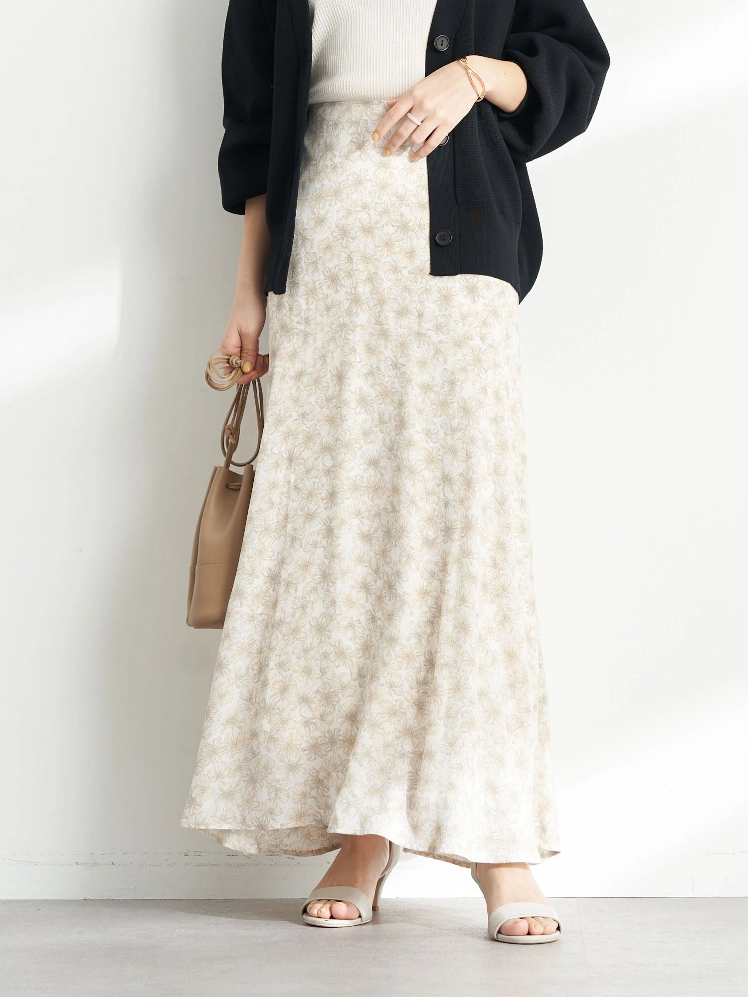 Cathy Flower Switching Flared Skirt