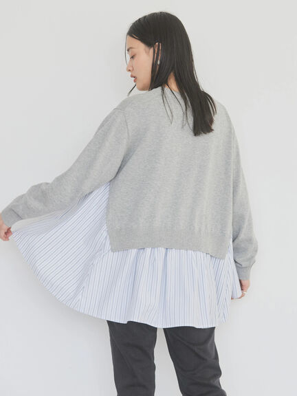 Tasaishima 2 Material Striped Knit Pullover