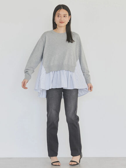 Tasaishima 2 Material Striped Knit Pullover