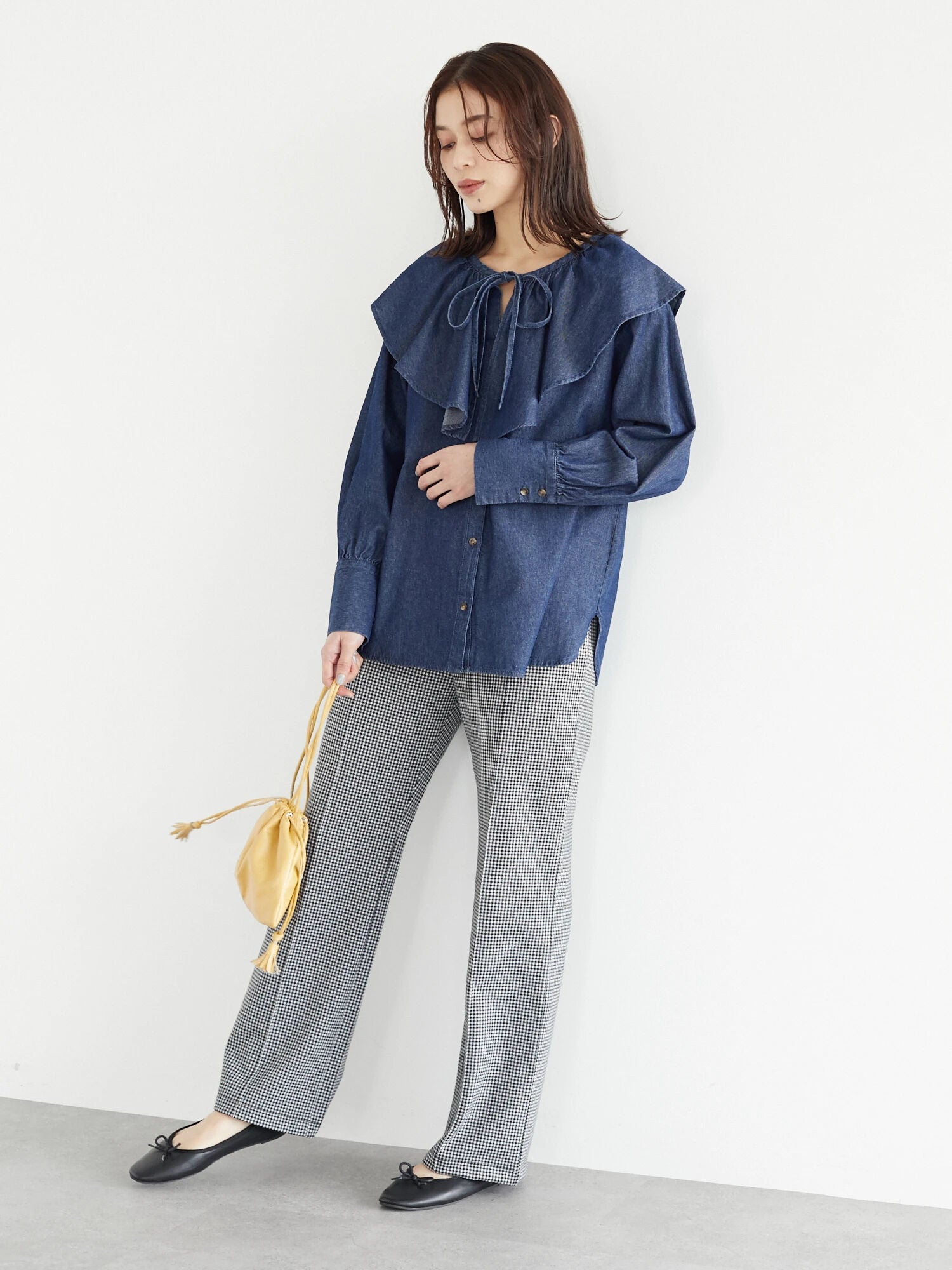 Saada Denim Ruffle Collar Blouse