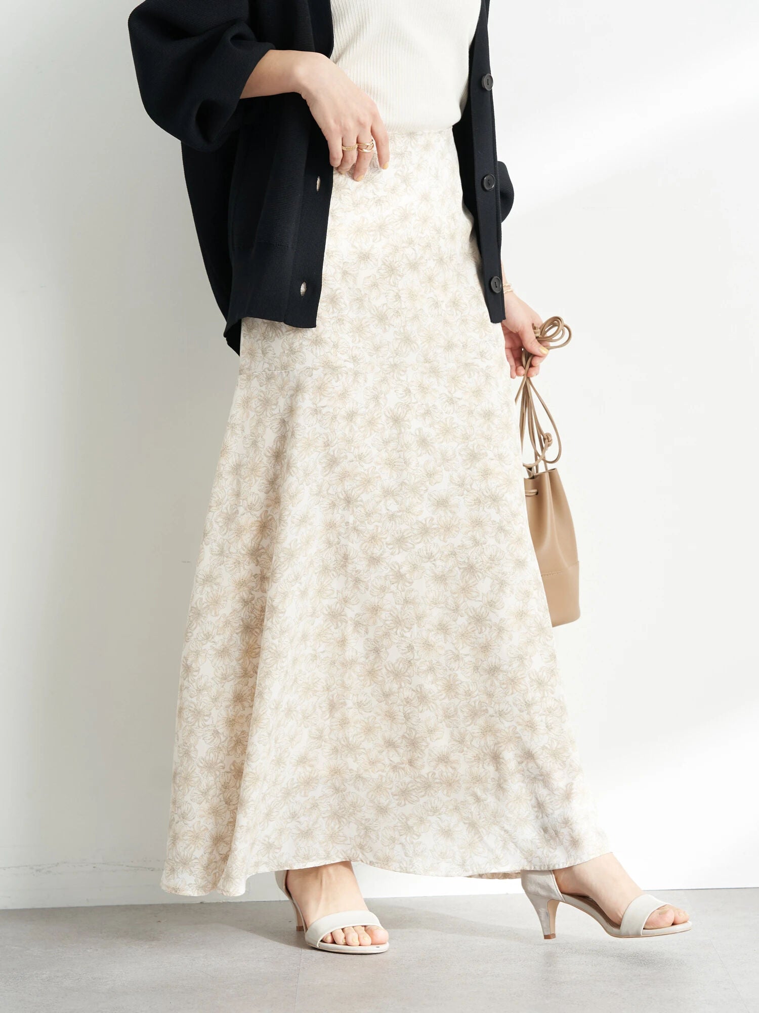 Cathy Flower Switching Flared Skirt