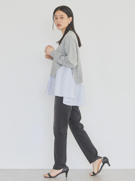 Tasaishima 2 Material Striped Knit Pullover