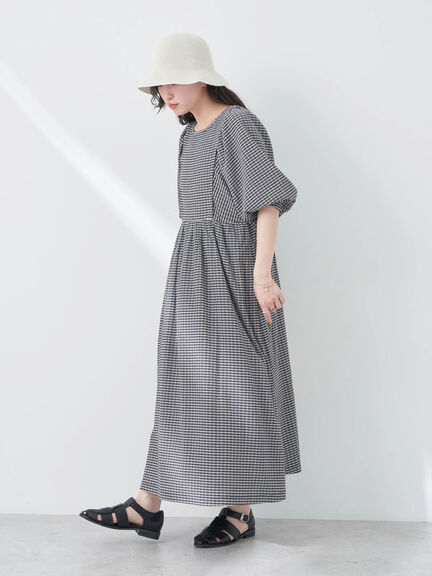 Lala Volume Sleeve Check Dress