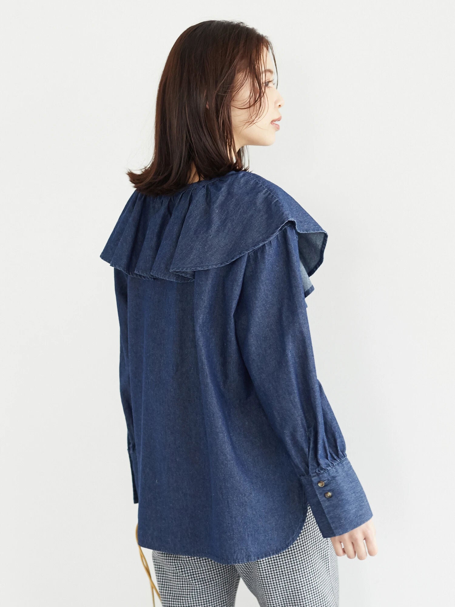 Saada Denim Ruffle Collar Blouse