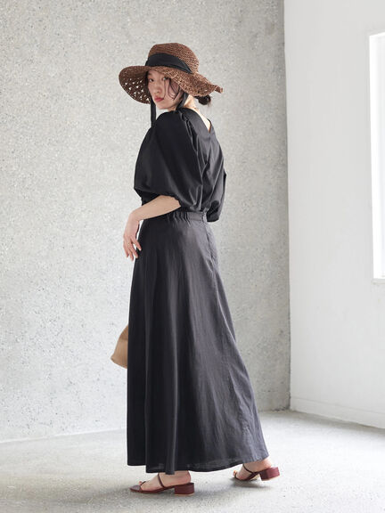 Black linen flare clearance skirt