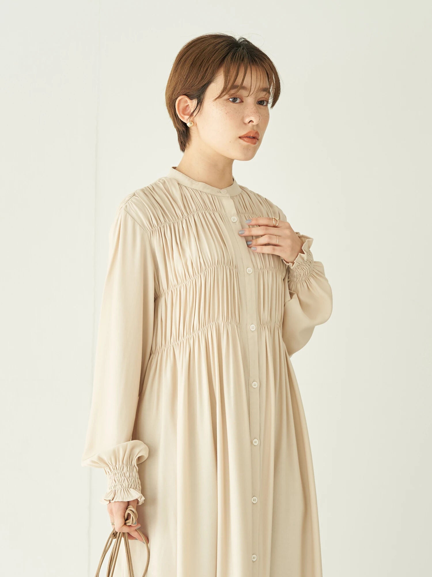 Kiru Plain Shirring Gather Dress