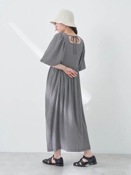 Lala Volume Sleeve Check Dress