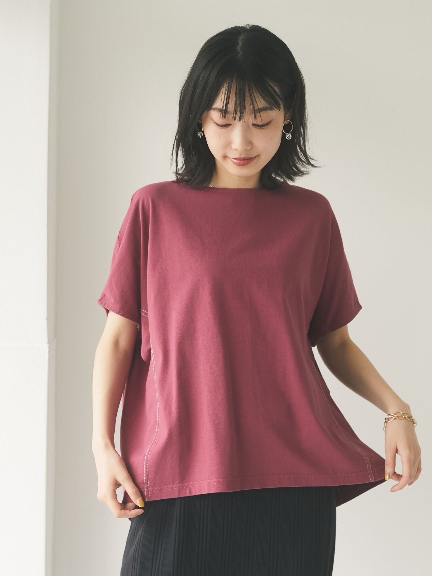 Rachel Color Stitch Dolman T-shirt