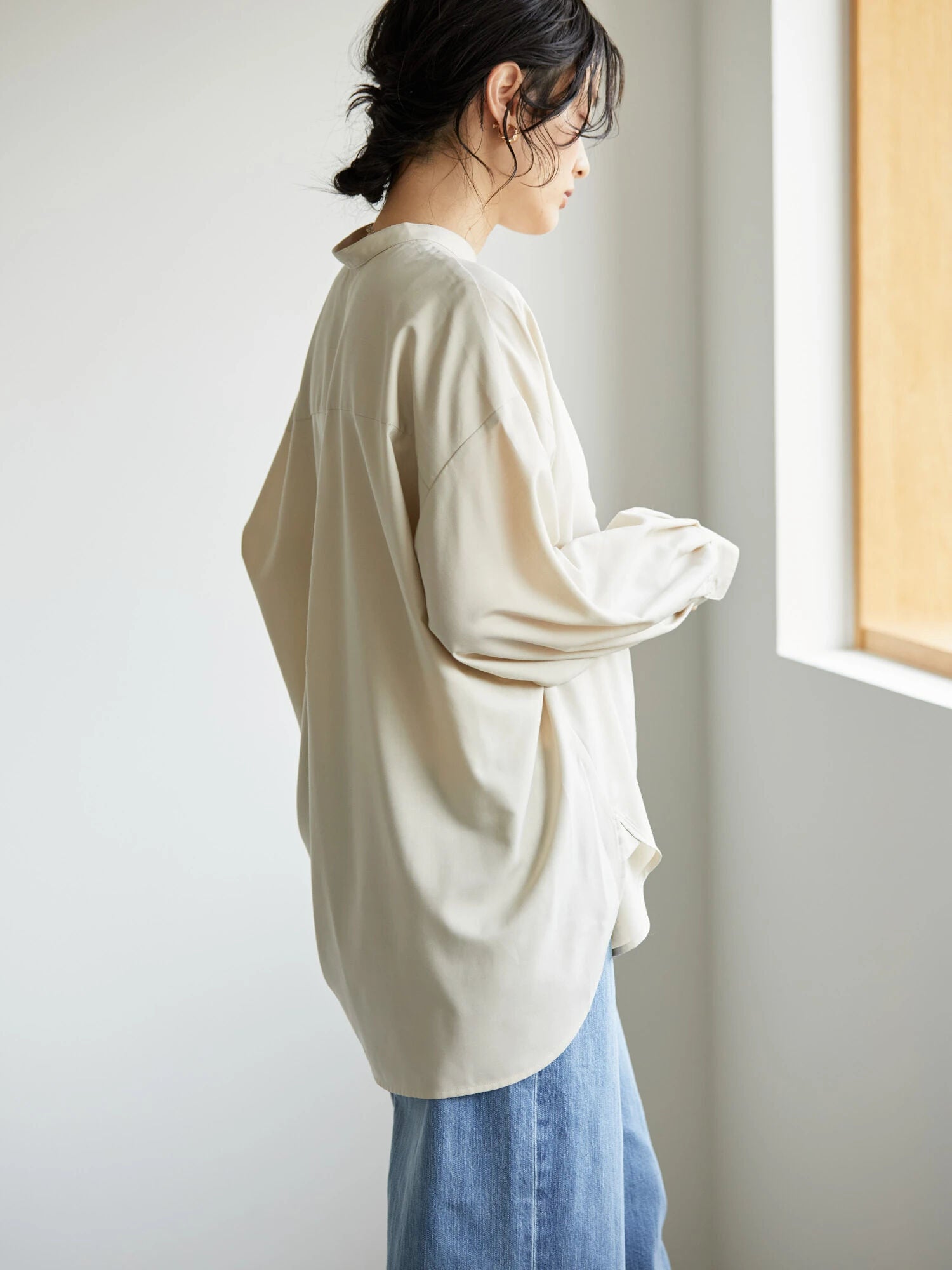 Taya Stand Collar Back Tuck Shirt