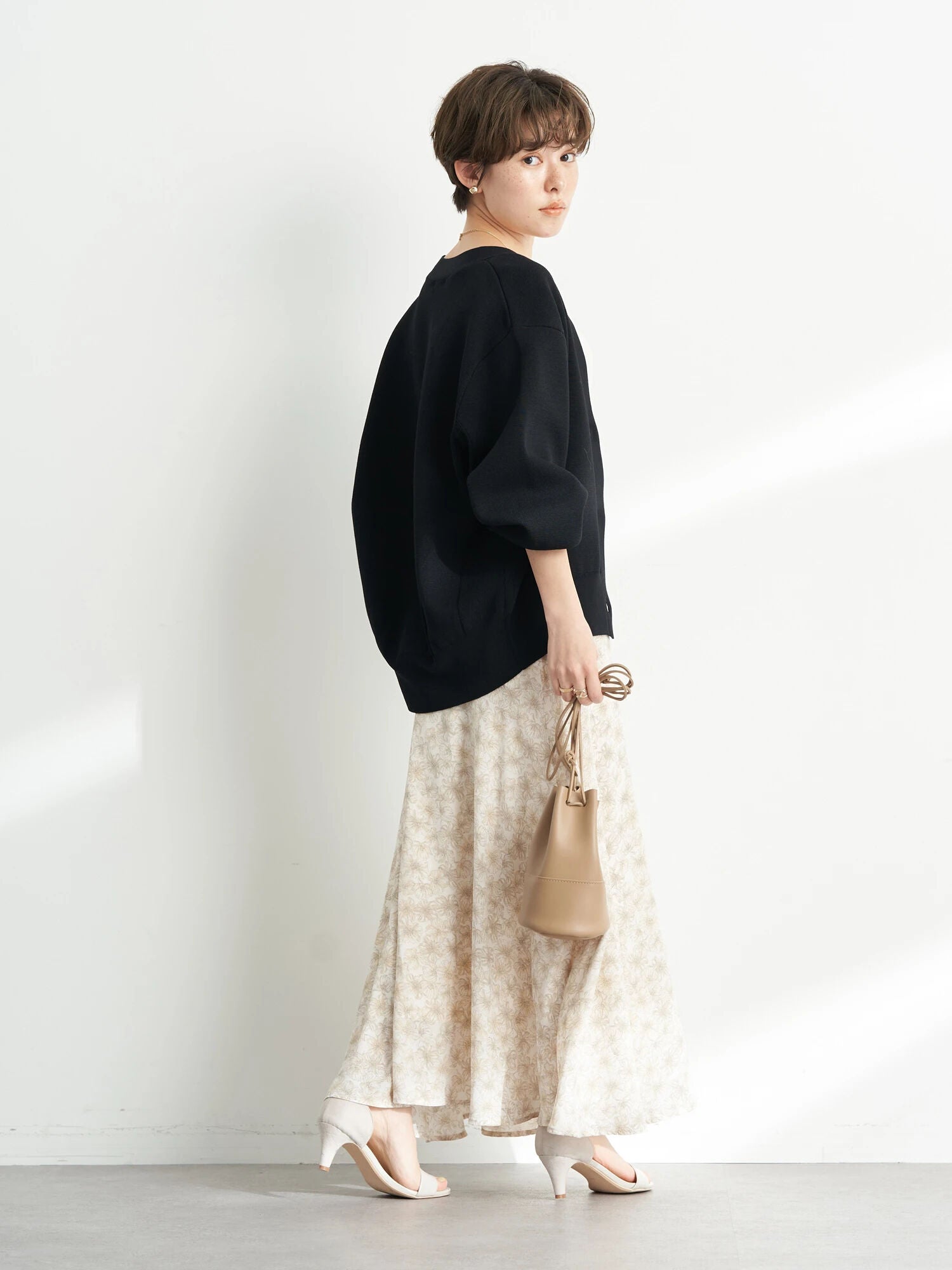 Cathy Flower Switching Flared Skirt