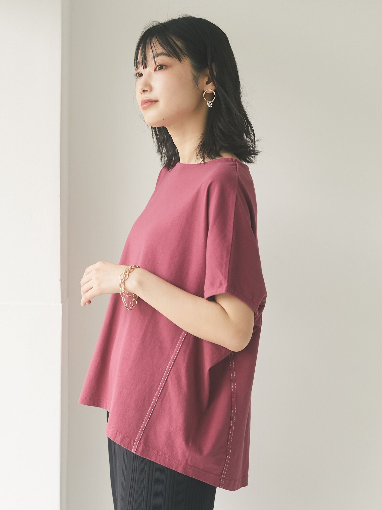 Rachel Color Stitch Dolman T-shirt