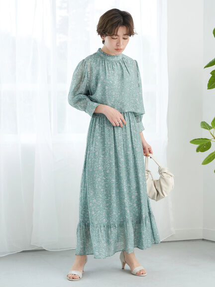 Inazawa Stand Frill Print Dress