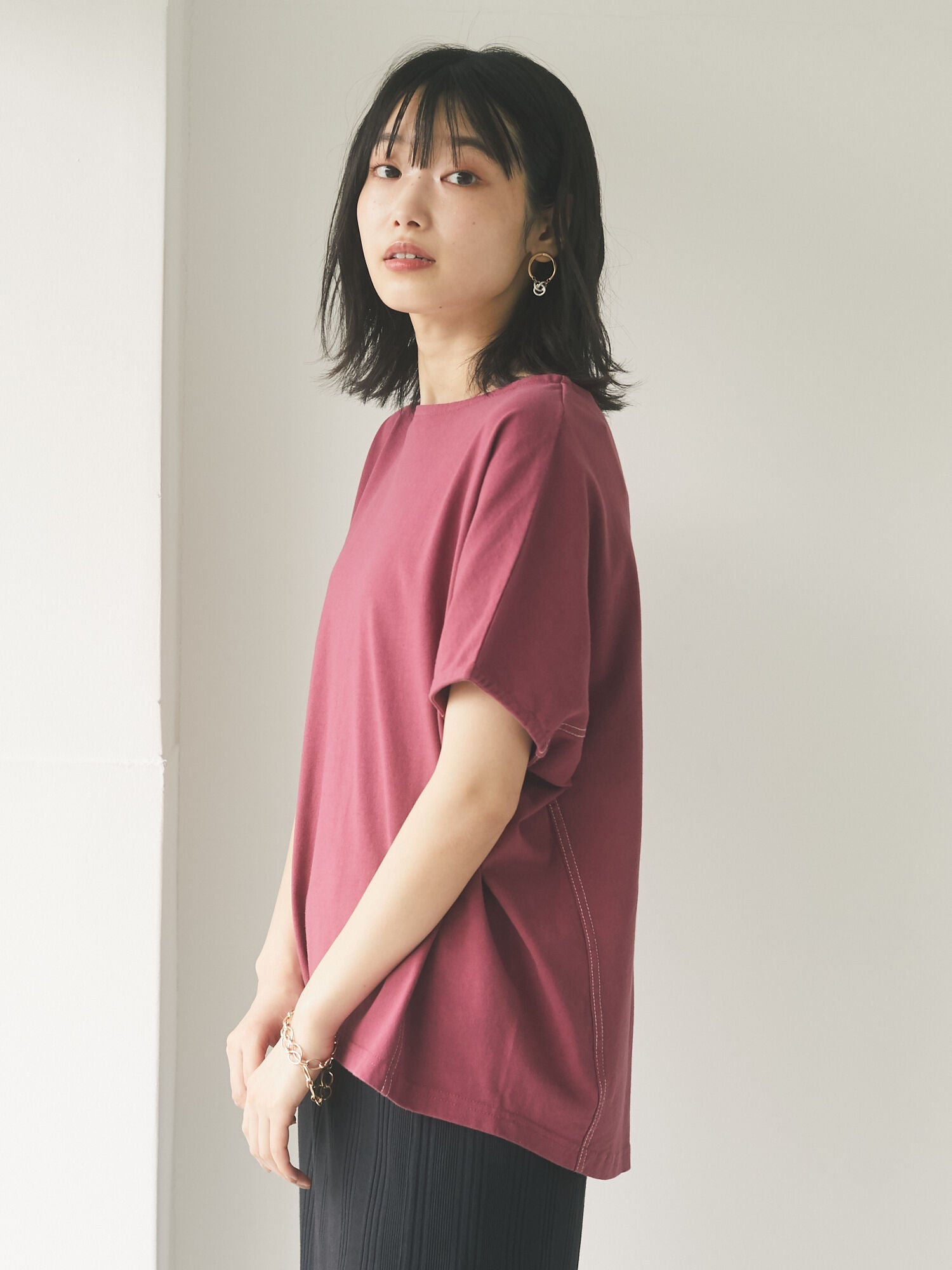 Rachel Color Stitch Dolman T-shirt