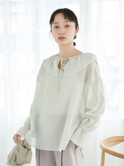 Shobu 2way Striped Frill Blouse