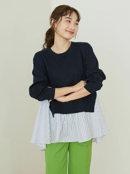 Blouse Rajut Tasaishima 2 Material Striped Knit Pullover Bobo Tokyo