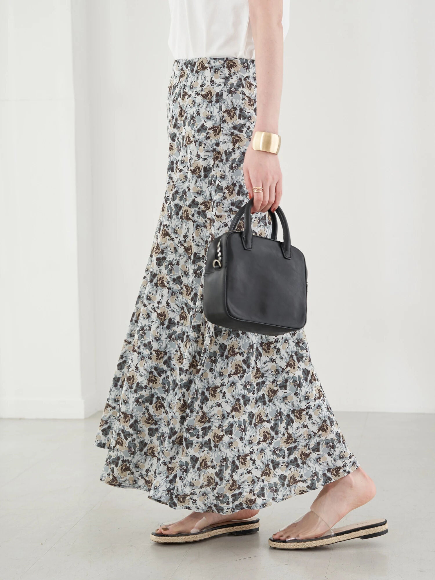 Cathy Flower Switching Flared Skirt