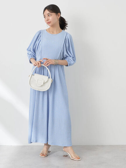 Model Dress Lengan Balon Lala Volume Sleeve Check - Bobo Tokyo