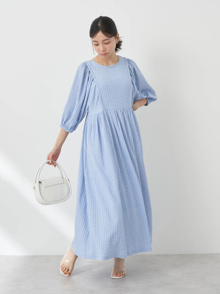 Lala Volume Sleeve Check Dress