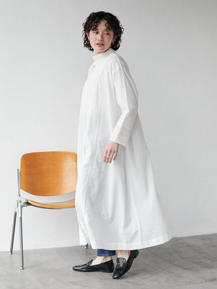 Kosumosu Pintuck Lace Shirt Dress