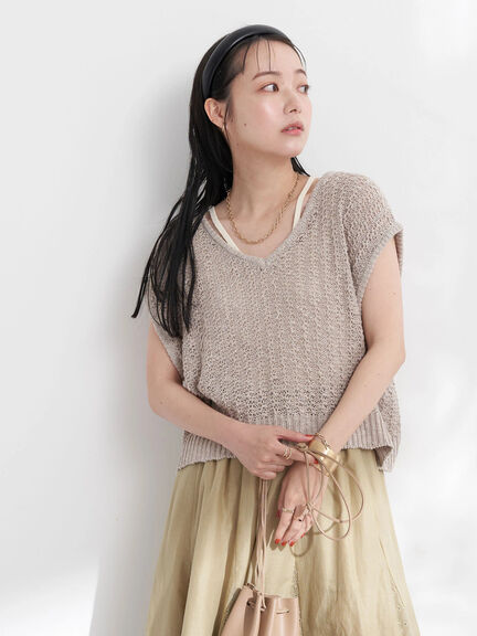 Rompi Rajut Wanita Slub Sleeveless Yarn Knit Vest