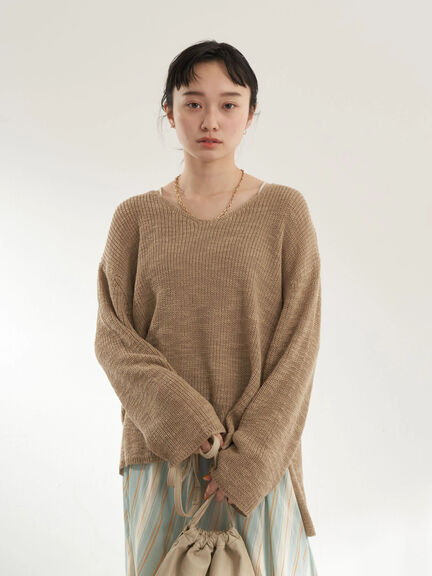 Leanore Slab V-neck Knit Pullover