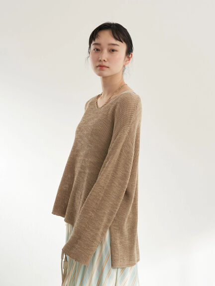 Leanore Slab V-neck Knit Pullover