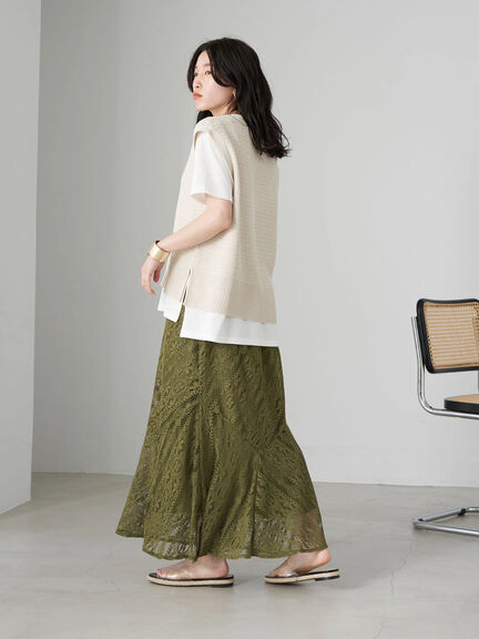 Kaesha Switching Flared Lace Skirt