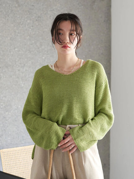 Leanore Slab V-neck Knit Pullover