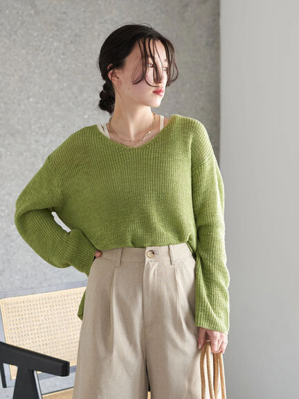 Leanore Slab V-neck Knit Pullover