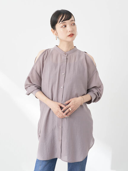 Model Kemaja Wanita Modern Sutairu Shoulder Slit Shirt