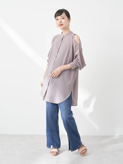 Model Kemaja Wanita Modern Sutairu Shoulder Slit Shirt