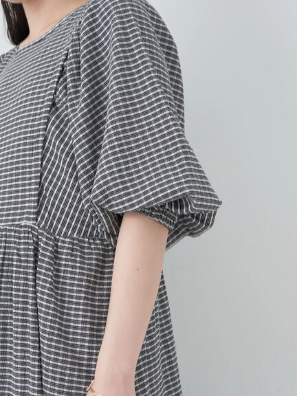 Lala Volume Sleeve Check Dress