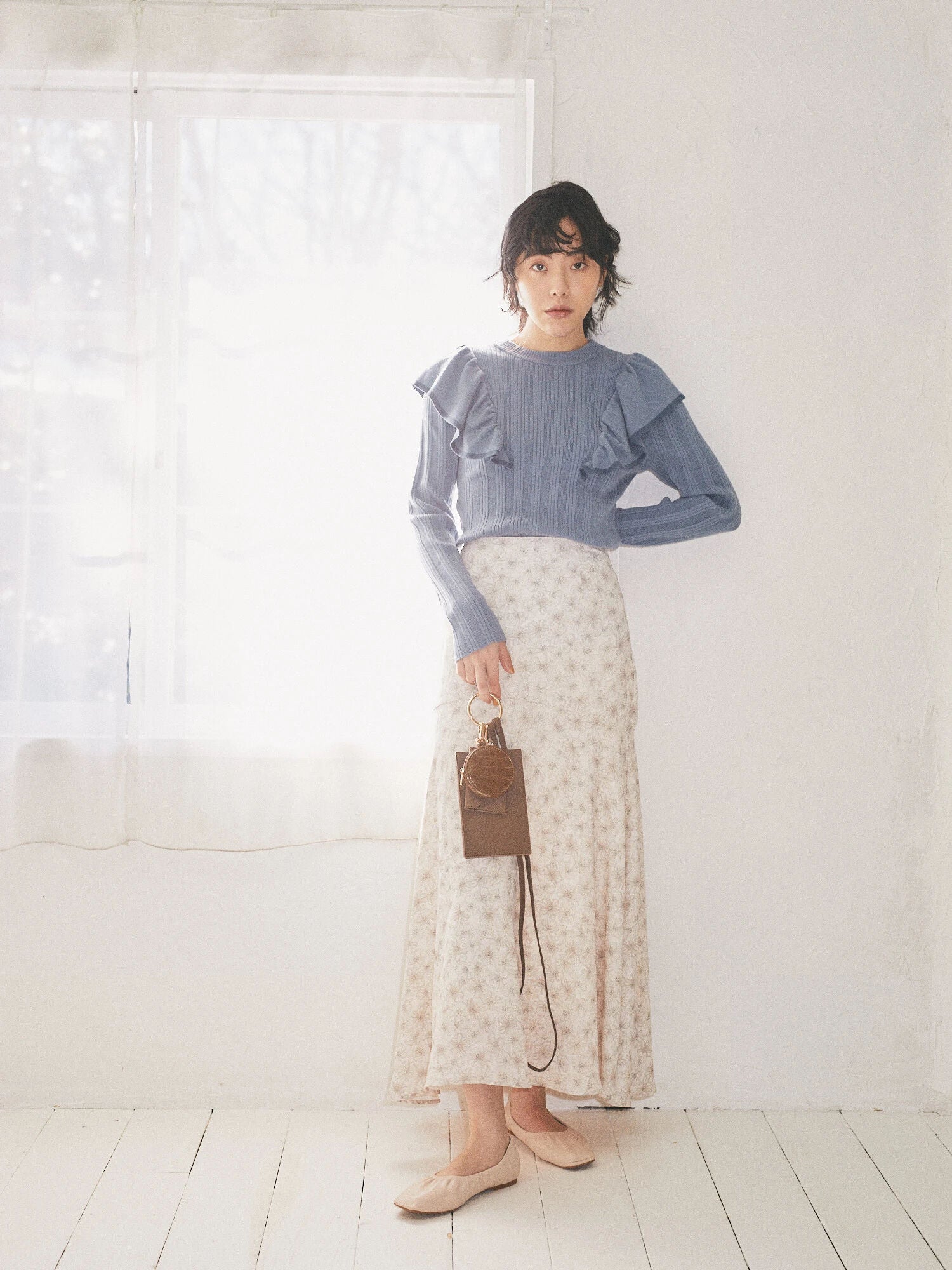 Cathy Flower Switching Flared Skirt