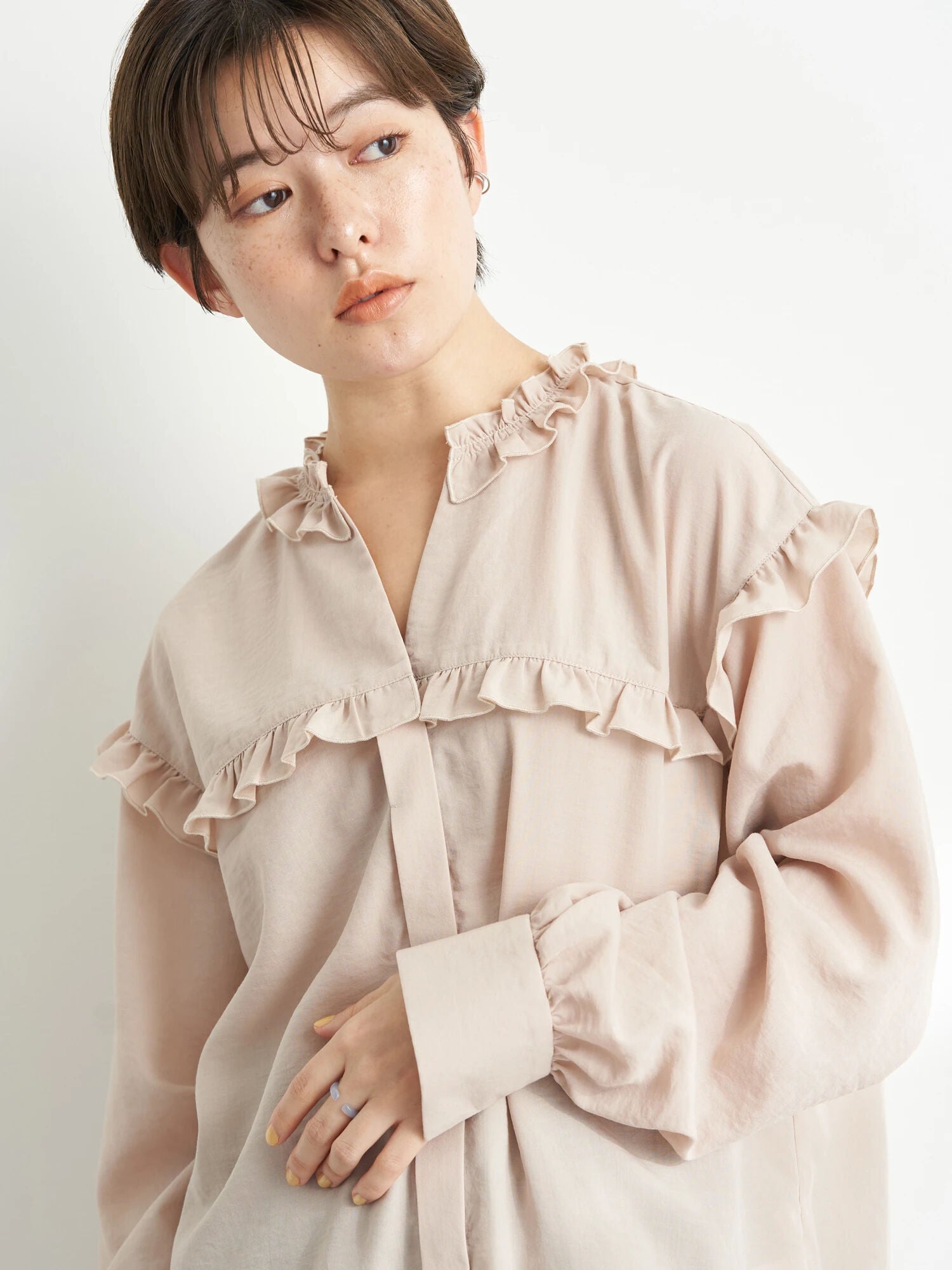 Garbera Open Collar Frilled Blouse