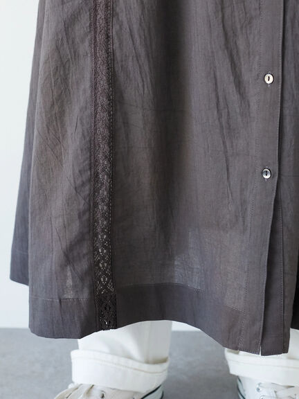 Kosumosu Pintuck Lace Shirt Dress