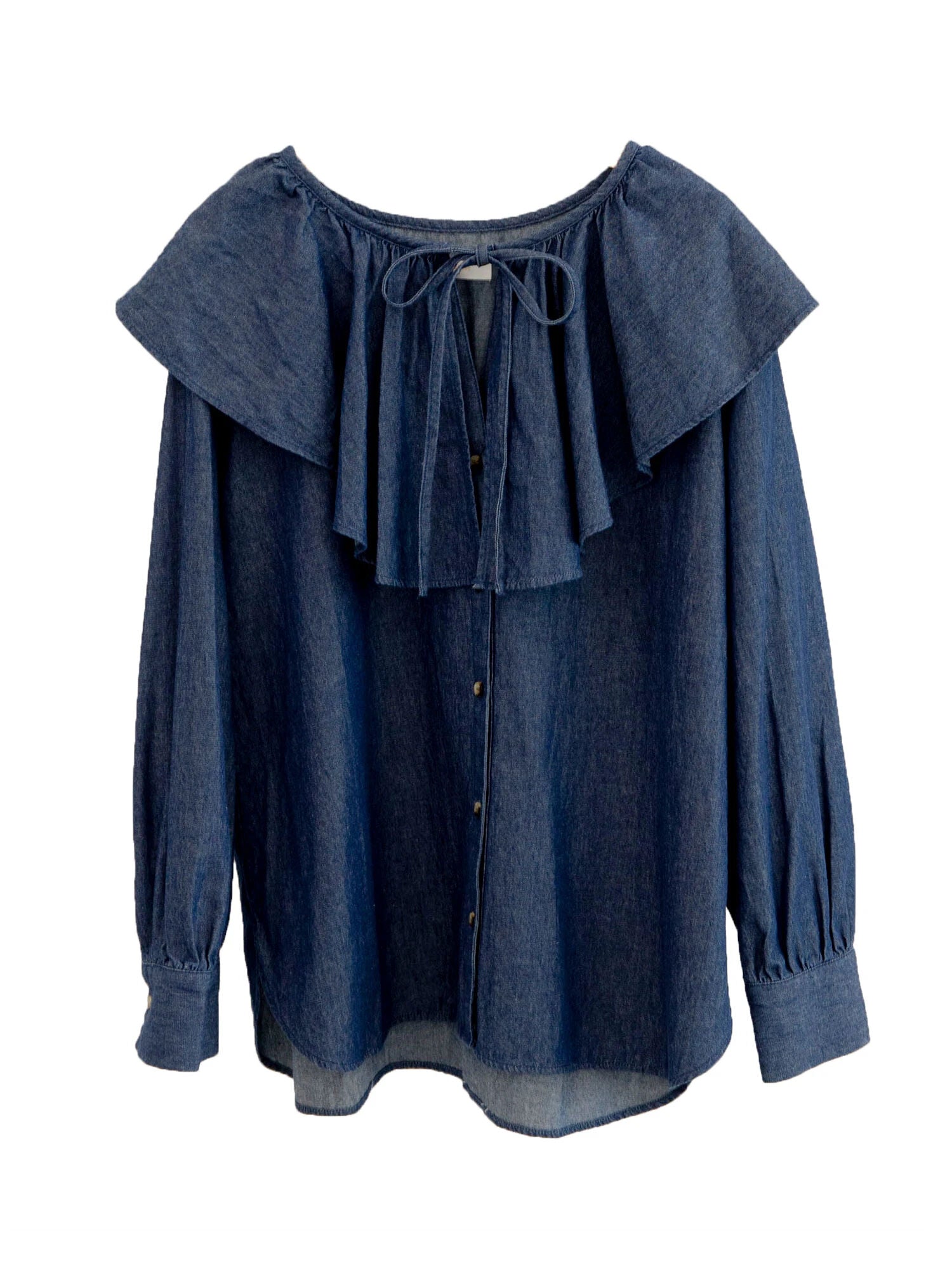 Saada Denim Ruffle Collar Blouse