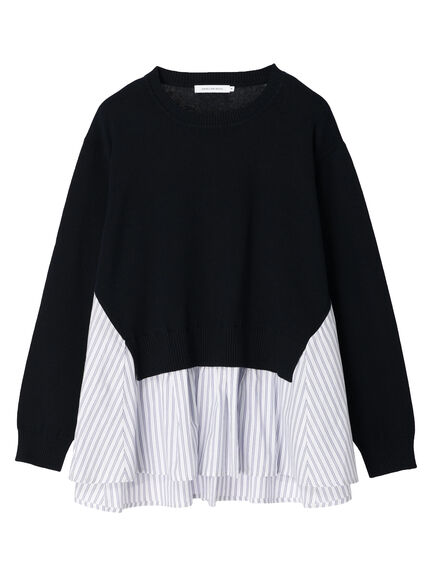 Tasaishima 2 Material Striped Knit Pullover