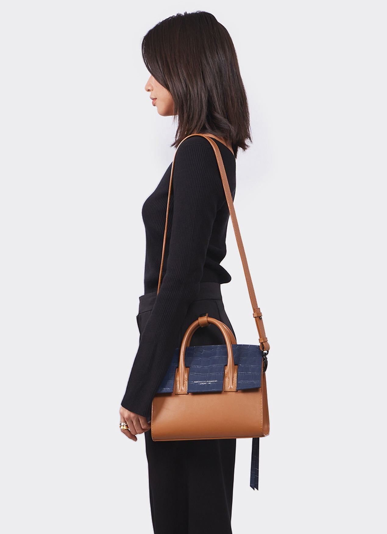 Mini Isolation Bag With Double Flap Camel & Navy