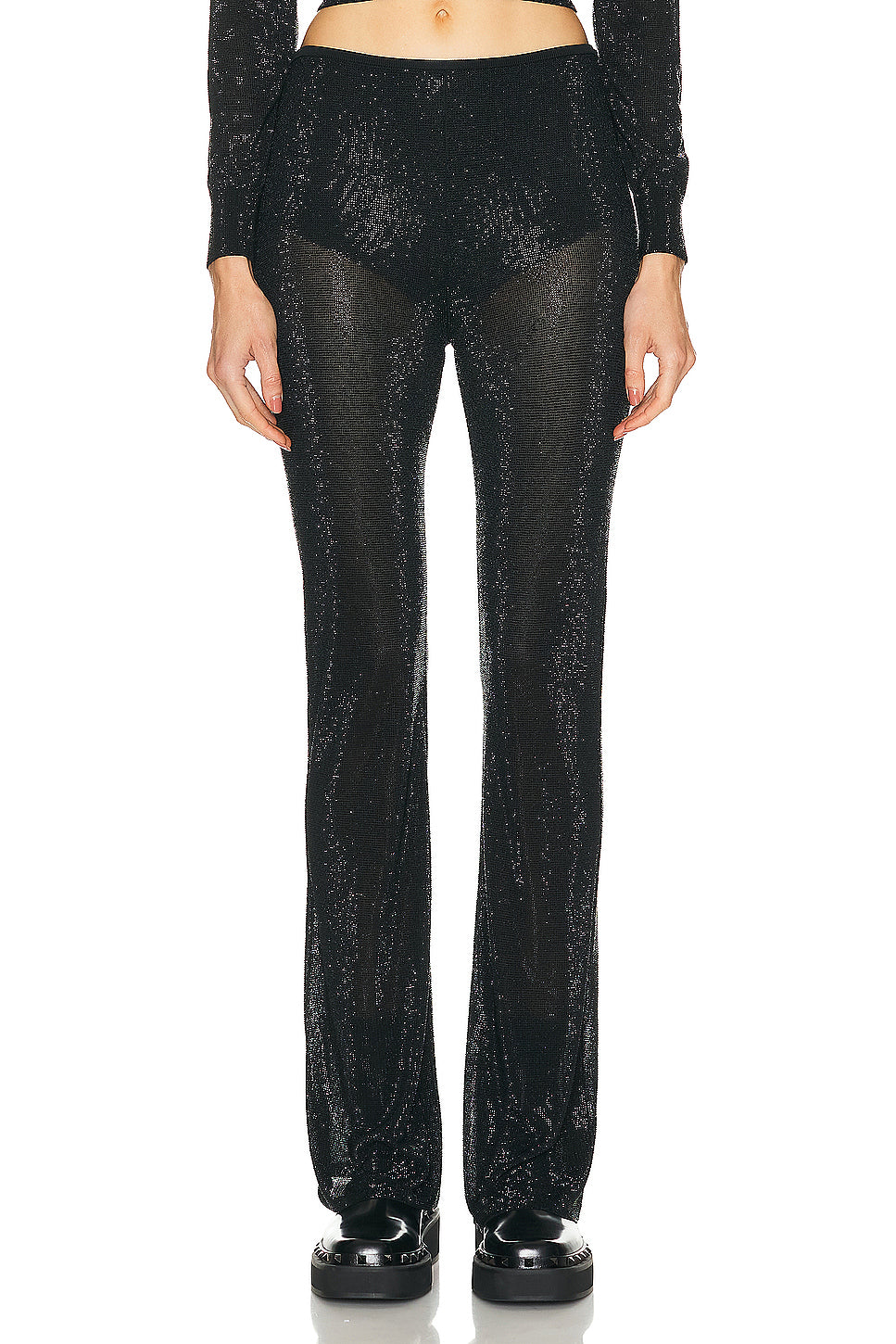 Sheer Boot Leg Pant With Clear Bead Hotfix