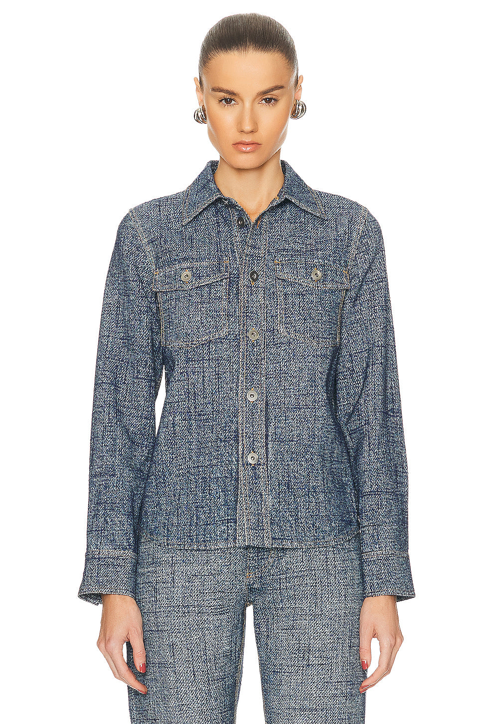 Enlarged Textured Denim Printed Shirt