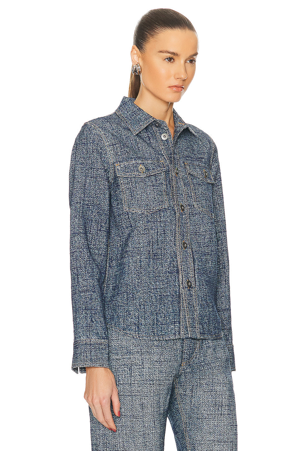 Enlarged Textured Denim Printed Shirt