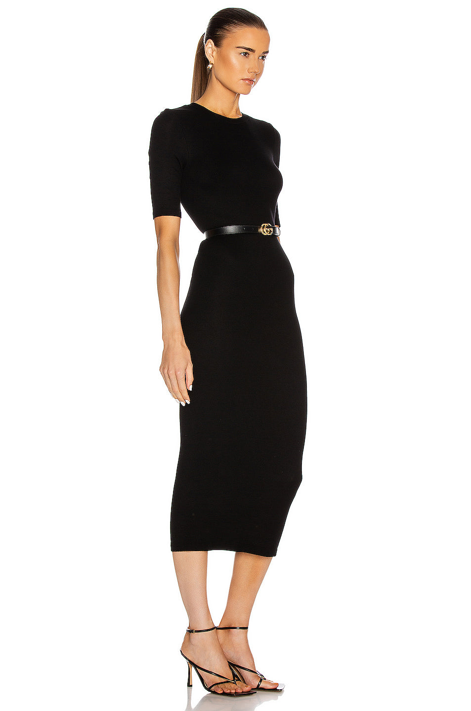 Silk Rib Half Sleeve Crew Midi Dress