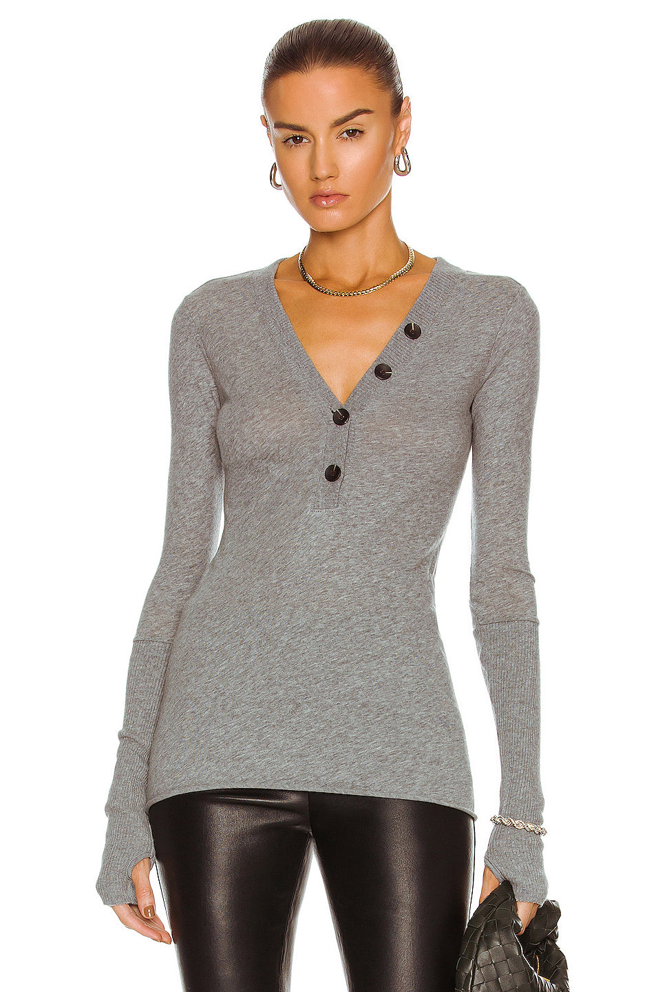 Cashmere Long Sleeve Cuffed Henley Top