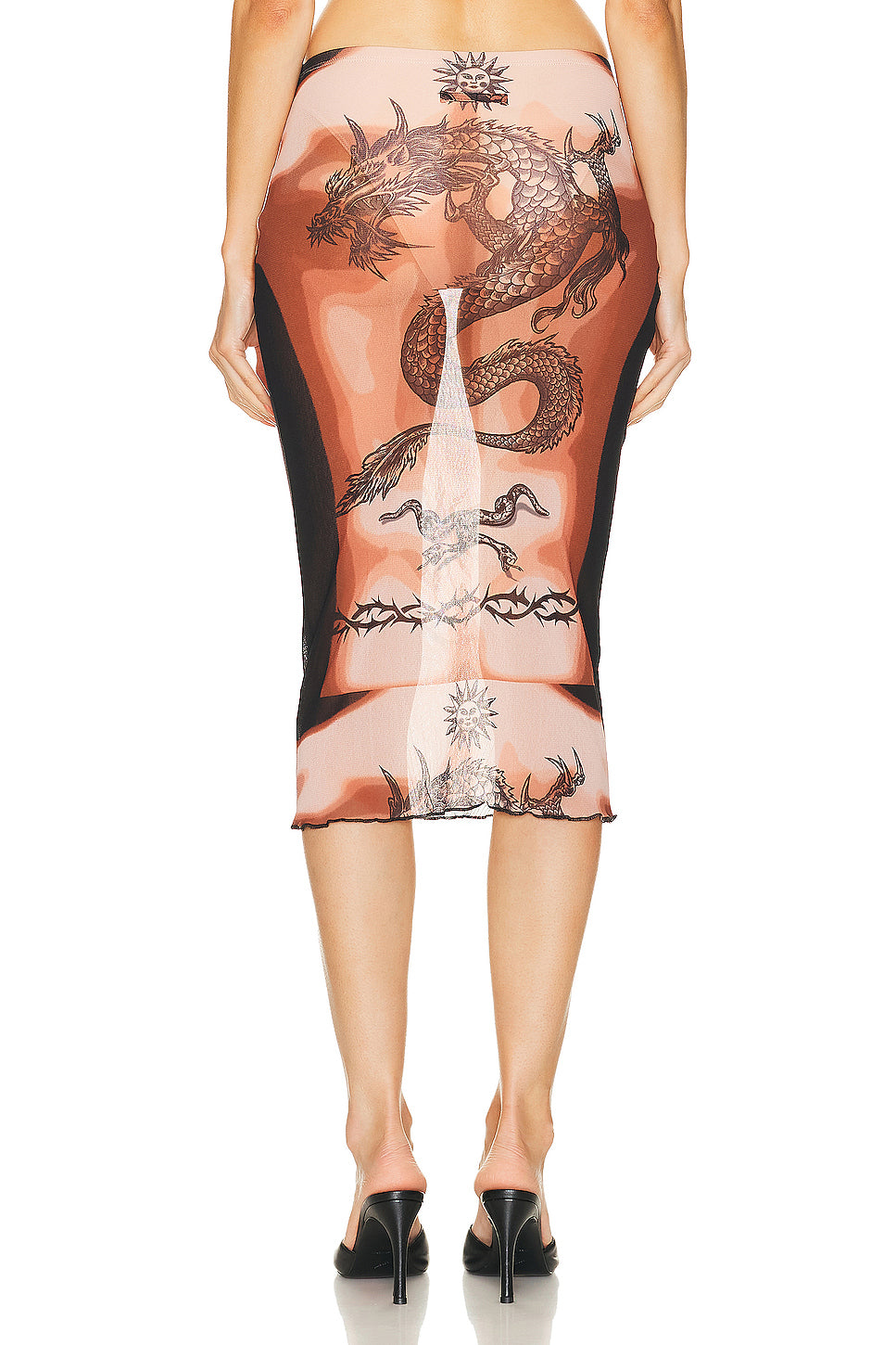 Printed Safe Sex Tattoo Low Waist Midi Skirt