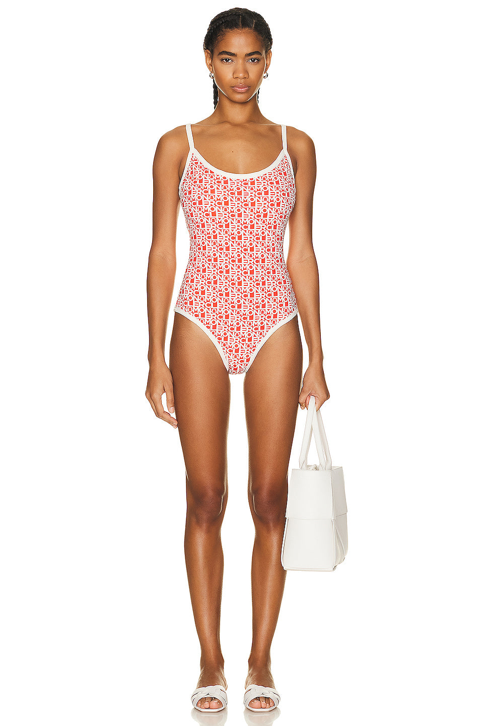 Logo Print Scoop Neck One Piece Swimsuit