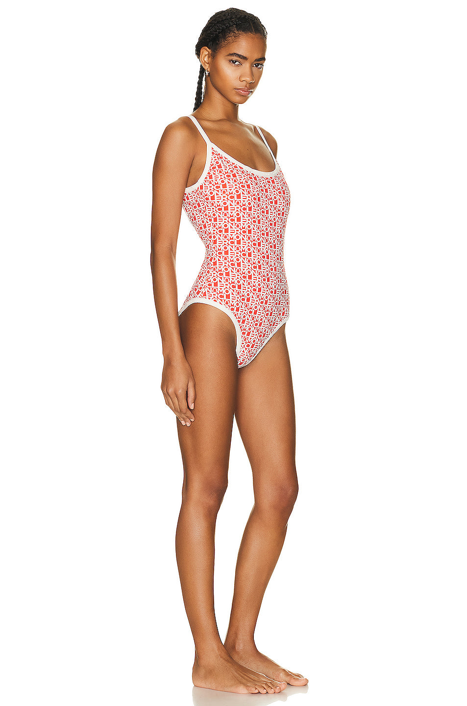 Logo Print Scoop Neck One Piece Swimsuit