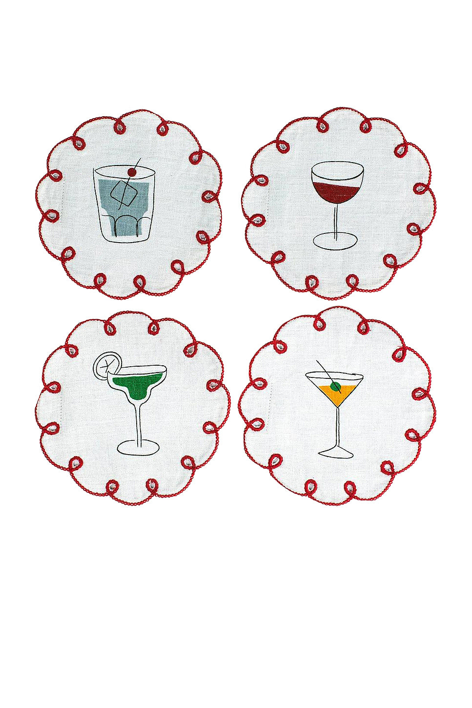 Embroidered Linen Coasters Set Of 4