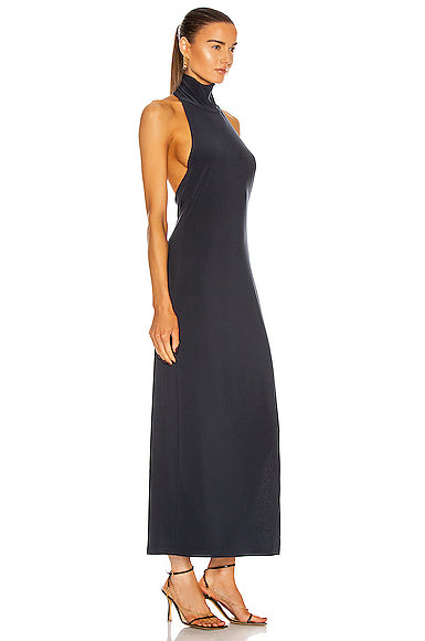 Norma Kamali Halter Turtleneck Side Slit Dress