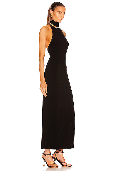 Halter Turtleneck Side Slit Gown