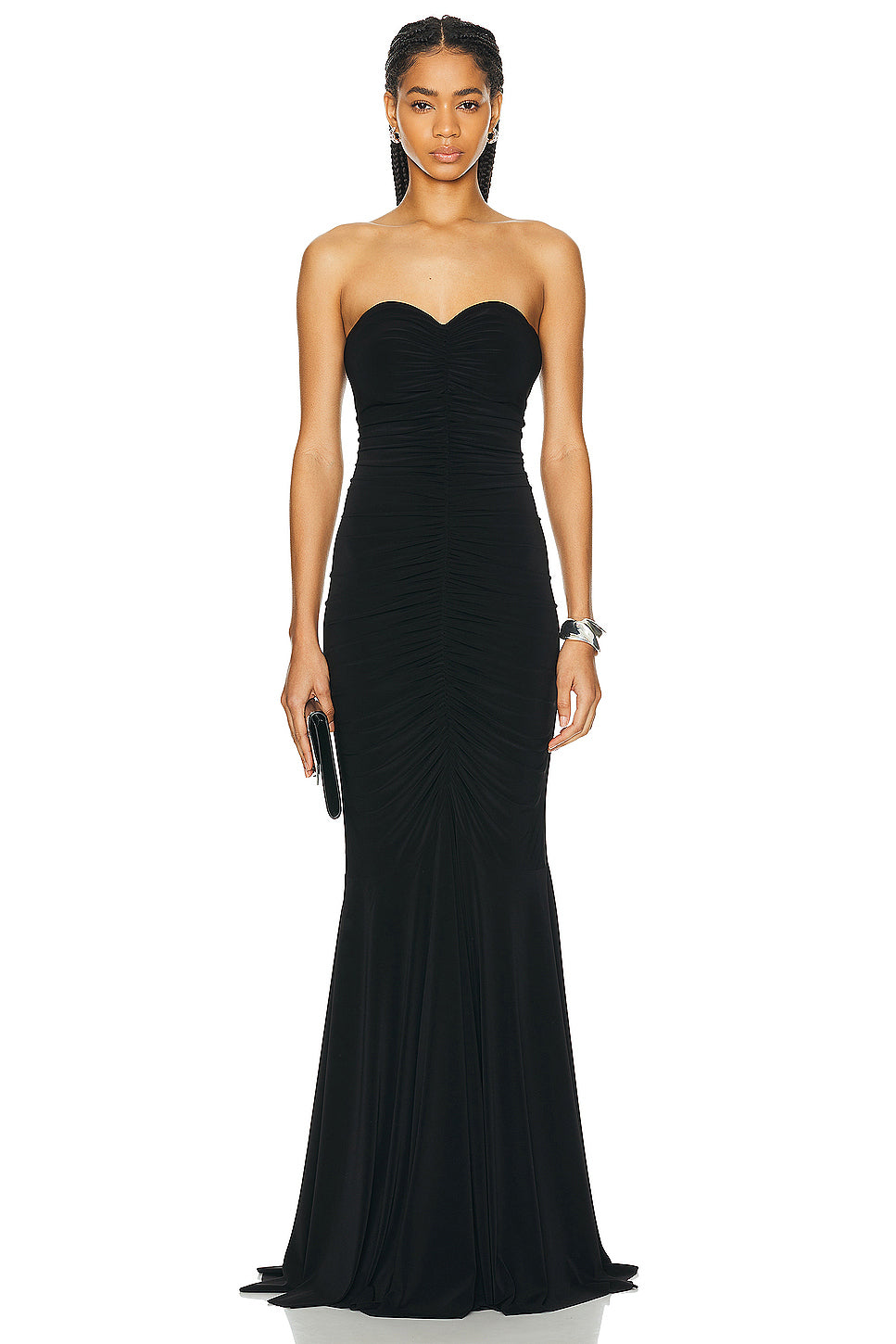 Strapless Shirred Front Fishtail Gown